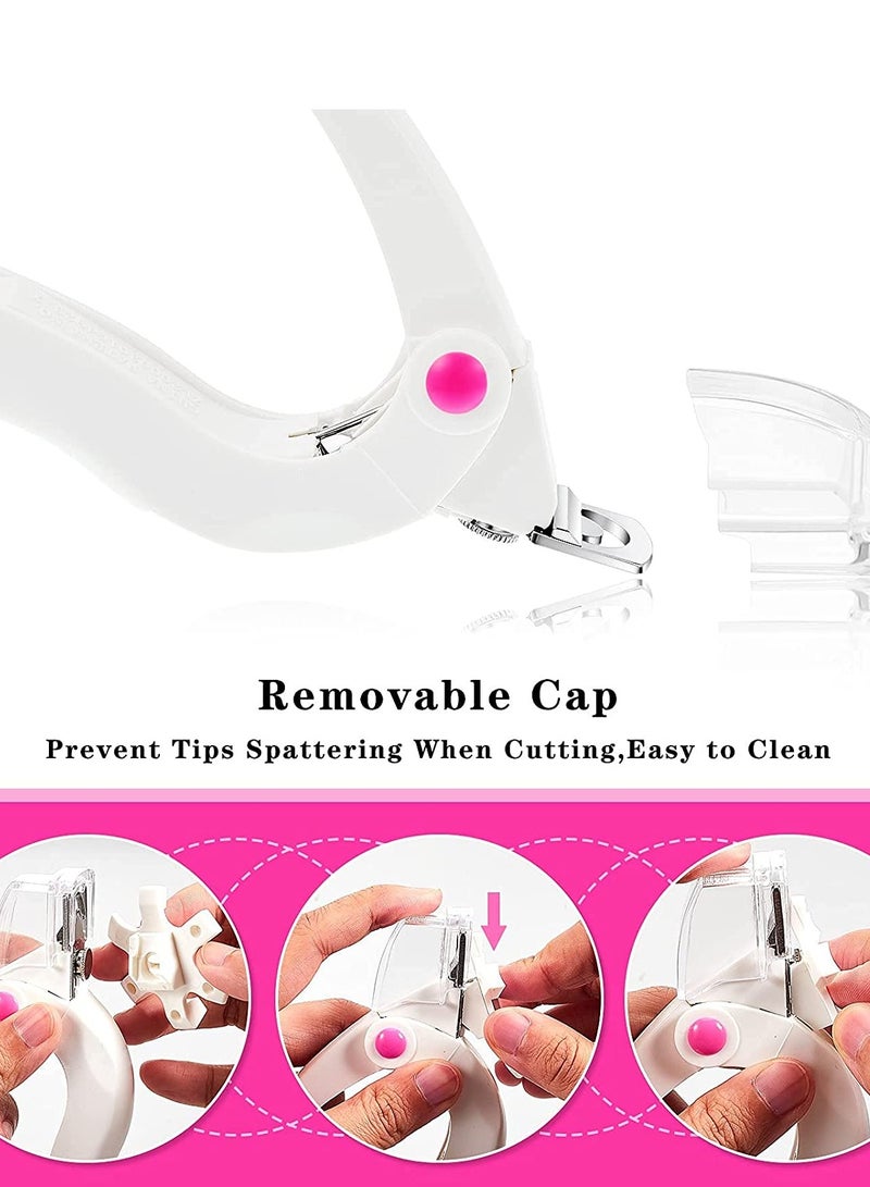 SYOSI KASTWAVE 2Pcs Acrylic Nail Clipper Stainless Steel Nail Tip Cutter Gel False Nail Trimmer Fake Nail Clipper Adjustable Nail Cuticle Edge Trimmer Nail Art Manicure Tools (White) - Image 2