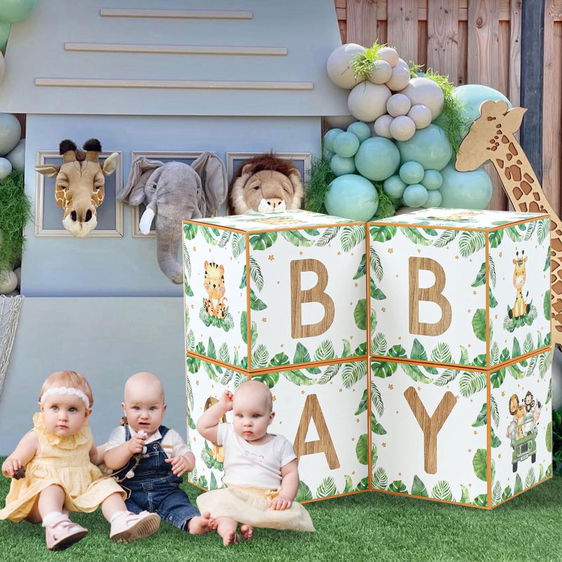 FengRise Safari Baby Boxes For Baby Shower Decorations - 4Pcs Sage Green Woodland Animal Balloon Boxes - Image 4