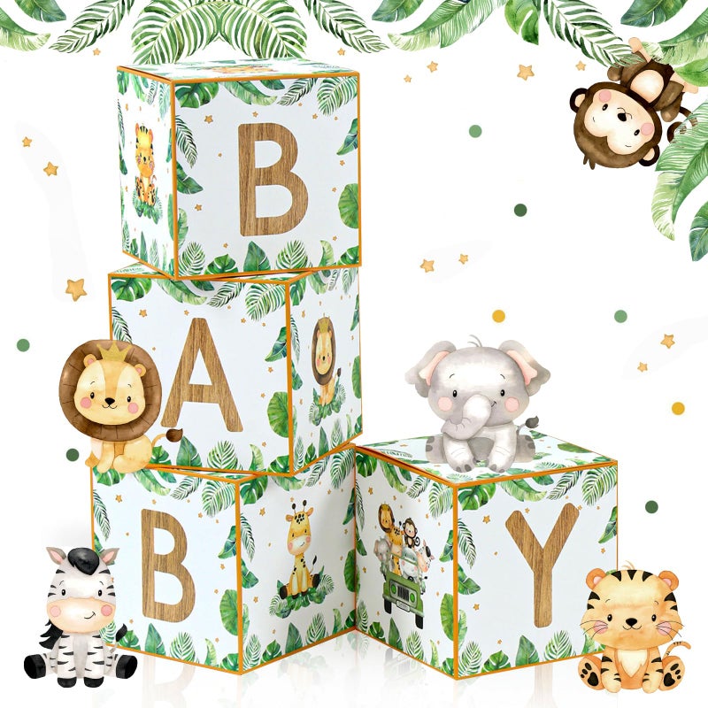 FengRise Safari Baby Boxes For Baby Shower Decorations - 4Pcs Sage Green Woodland Animal Balloon Boxes - Image 1