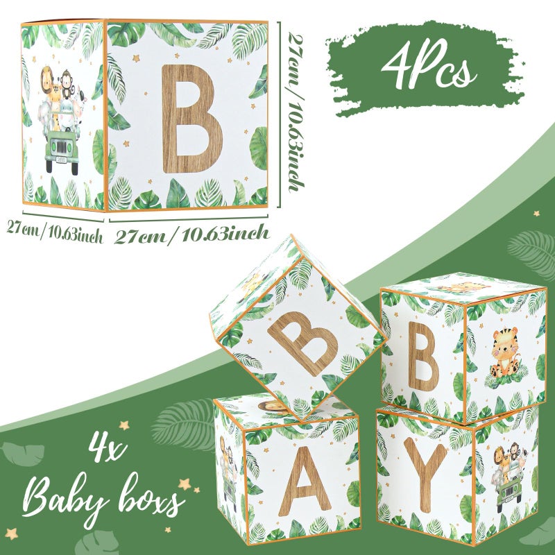 FengRise Safari Baby Boxes For Baby Shower Decorations - 4Pcs Sage Green Woodland Animal Balloon Boxes - Image 3
