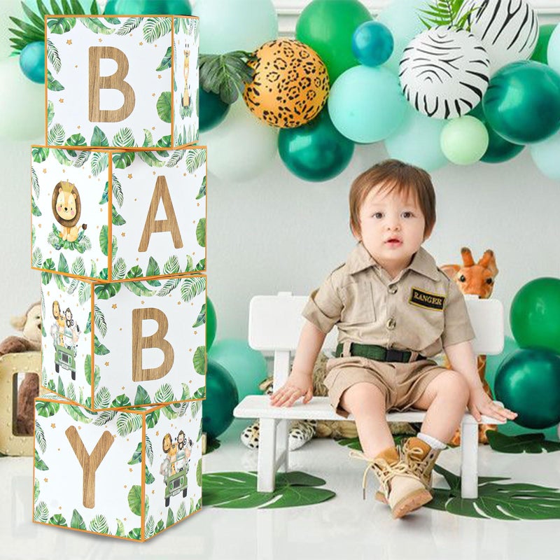 FengRise Safari Baby Boxes For Baby Shower Decorations - 4Pcs Sage Green Woodland Animal Balloon Boxes - Image 5