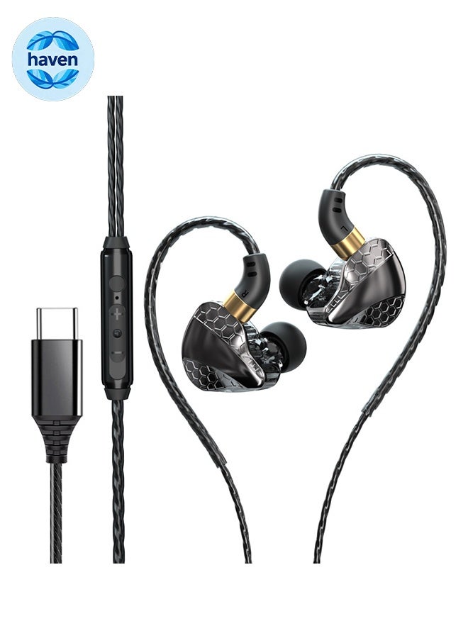 Type C Wired Headphones, Deep Bass USB C Earbuds, High Resolution Noise Canceling in Ear Monitors, for Type C Audio Port Mobile Phones