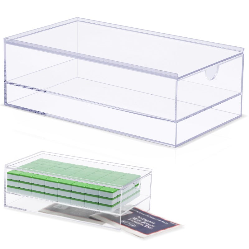 Afarnook Empty Acrylic Mahjong Case Mahjong Storage Box for American Tiles and Mahjongs Cards Transparent Display Box for Mahjongs Tiles Accessories Supplies Small2 Compartment - Image 3