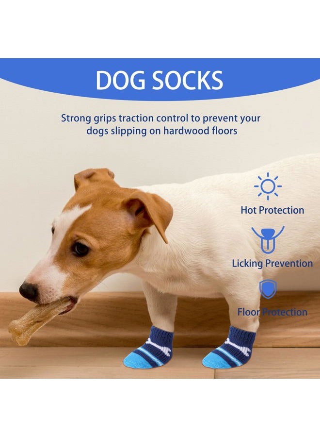 uxcell 2 Pairs Anti-Slip Dog Socks for Indoor on Hardwood Floor Wear - Strong Grips Traction Control Prevents Licking Dog Paw Protection for Pet Puppy Dogs, Size M, Soft, Bone Pattern - Image 2