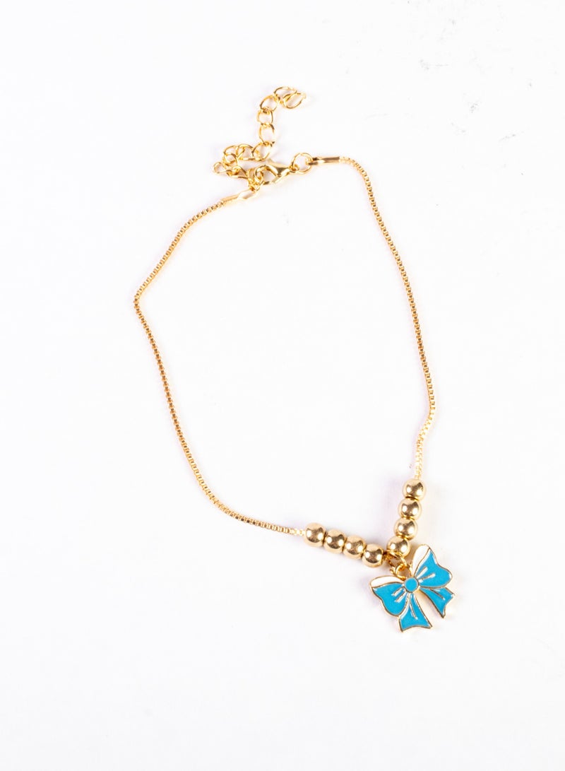 Ankel Bracelet with a blue bowtie Pendant Premium Quality & Against Color Change