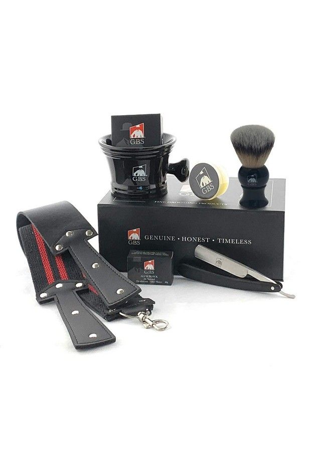 G.B.S Wood Straight Razor Complete Beard Shaving Kit Box Mug Natural Soap Brush Alum Block Strop Paste Old Fashioned Ultimate Wet Shaving Experience Professional & Personal Travel  - Image 5
