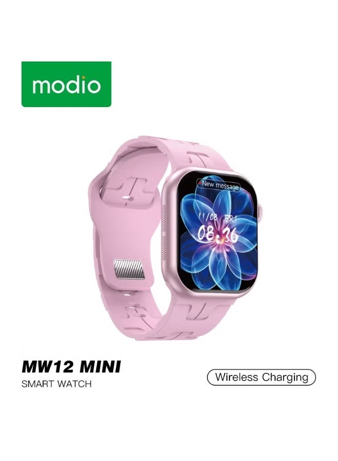 Modio MW12 Mini Smartwatch 36mm with HD Touch Display in Elegant Pink | Slim Smart Watch for Ladies & Gents | 2 Interchangeable Straps, Health Monitoring, Call & Message Notifications, Long Battery Life, Stylish Fitness Tracker for Daily Use - Image 1