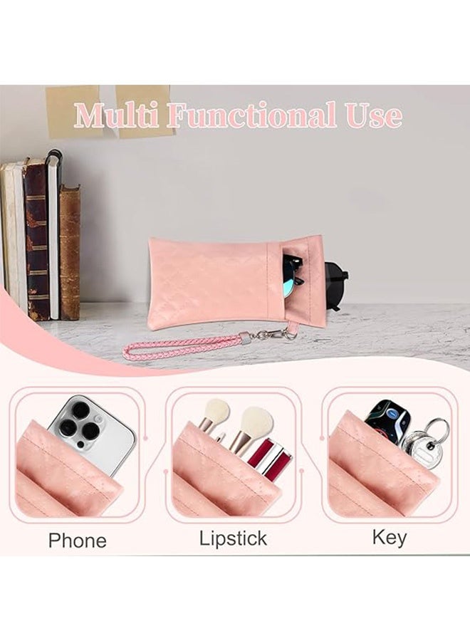 Quantum 2 PCS Double Eyeglass Case, Soft PU Leather Sunglasses Pouch, Large Squeeze Top Portable Sunglass Case for Women - Image 5