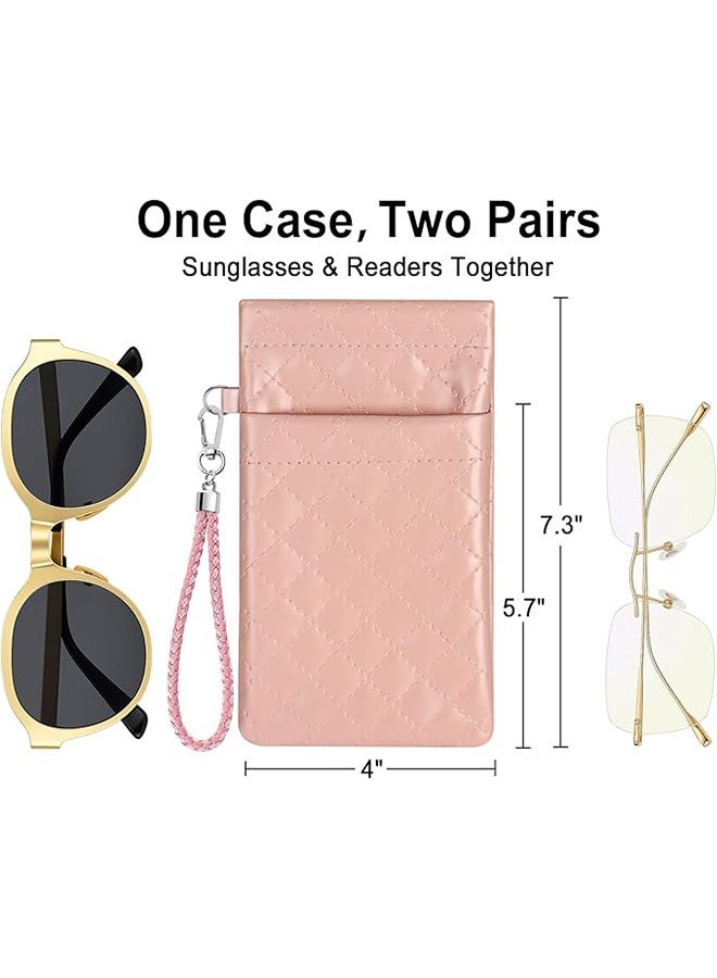 Quantum 2 PCS Double Eyeglass Case, Soft PU Leather Sunglasses Pouch, Large Squeeze Top Portable Sunglass Case for Women - Image 2
