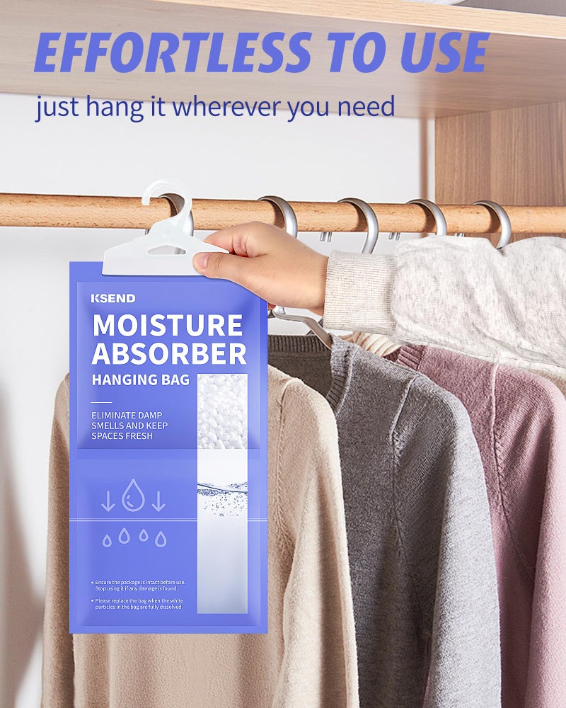 Ksend Moisture Absorbers 10 Pack, 9.8 Oz Compact Dehumidifier Bags & Packs, Moisture Hanging Bag, Humidity Absorbers, Closet Deodorizer Against Musty Odors, 11.8'' x 6.3'' - Image 4