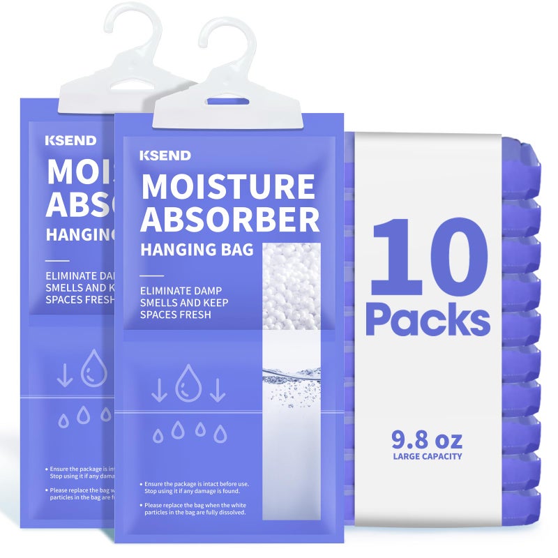 Ksend Moisture Absorbers 10 Pack, 9.8 Oz Compact Dehumidifier Bags & Packs, Moisture Hanging Bag, Humidity Absorbers, Closet Deodorizer Against Musty Odors, 11.8'' x 6.3'' - Image 1