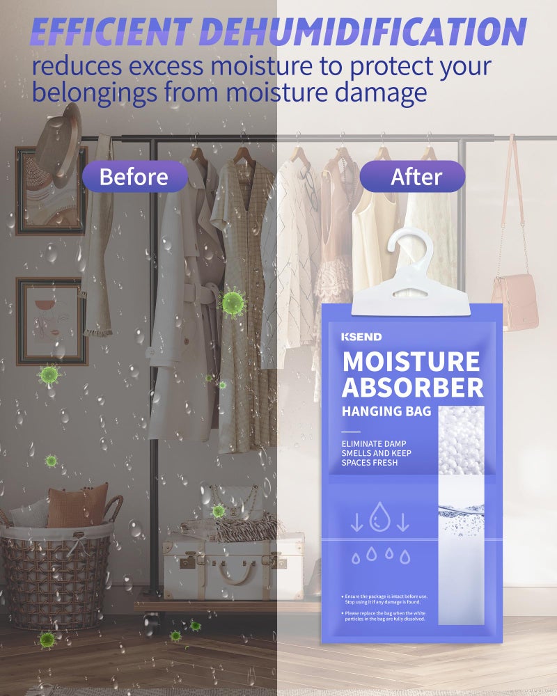 Ksend Moisture Absorbers 10 Pack, 9.8 Oz Compact Dehumidifier Bags & Packs, Moisture Hanging Bag, Humidity Absorbers, Closet Deodorizer Against Musty Odors, 11.8'' x 6.3'' - Image 2