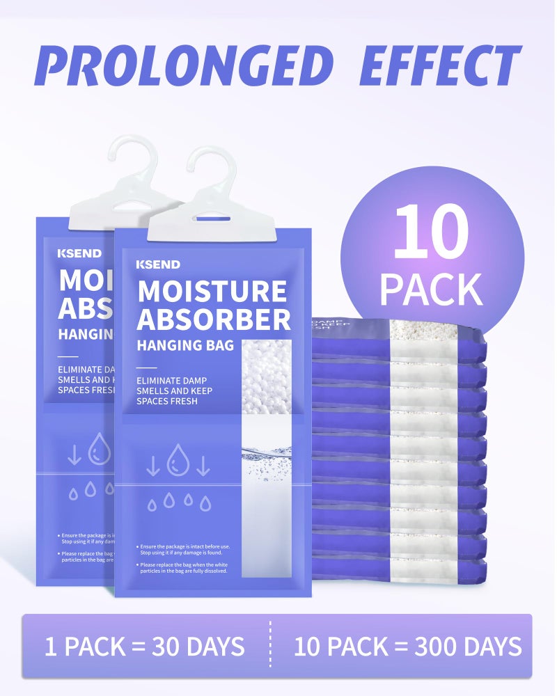 Ksend Moisture Absorbers 10 Pack, 9.8 Oz Compact Dehumidifier Bags & Packs, Moisture Hanging Bag, Humidity Absorbers, Closet Deodorizer Against Musty Odors, 11.8'' x 6.3'' - Image 3