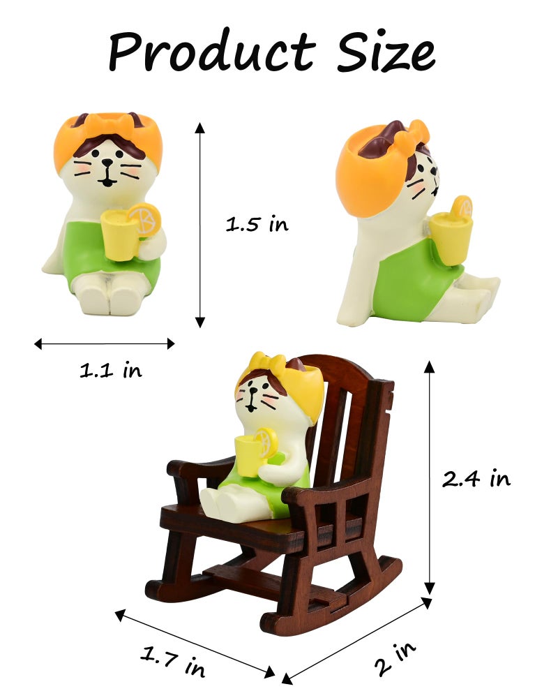 Mevodeata Cute Mini Cat Figurine with Rocking Chair - Resin Collectible Desk Decor, 1.5" Tiny Cat Statue for Home & Office - Gift for Cat Lovers - Image 2