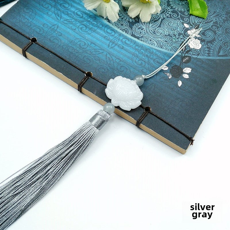 Generic Chinese Style Tassel Lotus Pendant Silver Gray 