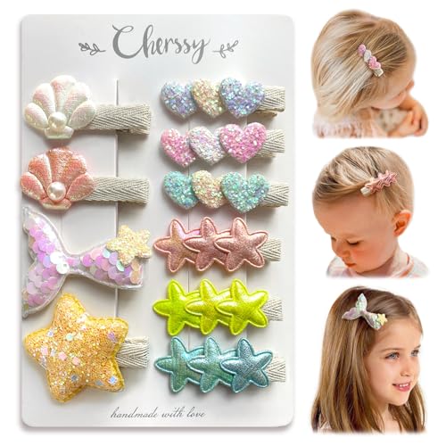 Cherssy Glitter Mermaid Hair Clips for Girls 10pcs Non Slip Fully Lined Alligator Clips Hair Accessories for Baby Toddlers Kids Teens by Cherssy - Image 1