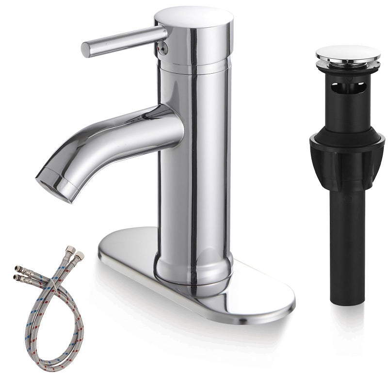 Greenspring Chrome Bathroom Faucet Bathroom Sink Faucets Single Handle One Hole Lavatory Basin Bath Tap Deck Mount Modern Brass Commercial Vanity Sink Faucet with Pop Up Drain