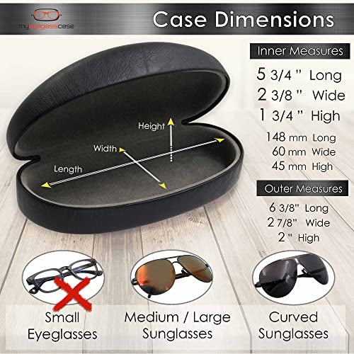 MyEyeglassCase - Glasses Case hard shell - Eyeglass Case Hard shell in Distressed Leather - Sunglass Case with Microfiber Pouch & Cleaning Medium to Large Men & Women (AS113 Black Z) - Image 4