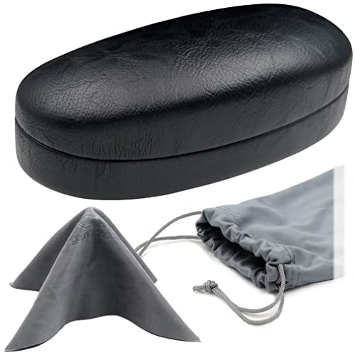 MyEyeglassCase - Glasses Case hard shell - Eyeglass Case Hard shell in Distressed Leather - Sunglass Case with Microfiber Pouch & Cleaning Medium to Large Men & Women (AS113 Black Z) - Image 1