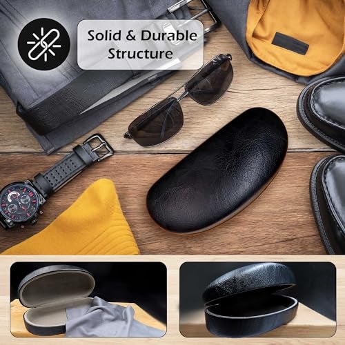 MyEyeglassCase - Glasses Case hard shell - Eyeglass Case Hard shell in Distressed Leather - Sunglass Case with Microfiber Pouch & Cleaning Medium to Large Men & Women (AS113 Black Z) - Image 5