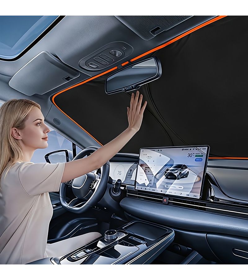 Titanium Silver Thickened Car Sun Visor Portable Thermal Insulation Block Sunlight Easy Install Orange - Image 2