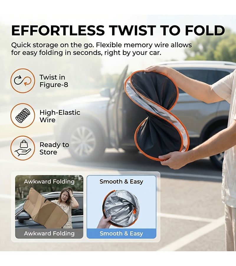 Titanium Silver Thickened Car Sun Visor Portable Thermal Insulation Block Sunlight Easy Install Orange - Image 3