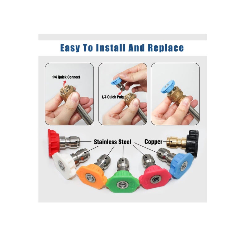 Zikra Washer Spray Nozzle Tips Multiple Spray Degrees 1/4 Inch Quick Connection, 4000 PSI Tool Daily Pressure Washer Spray Nozzle Tips Multiple Degrees (7 Pack 1/4 inch) - Image 4