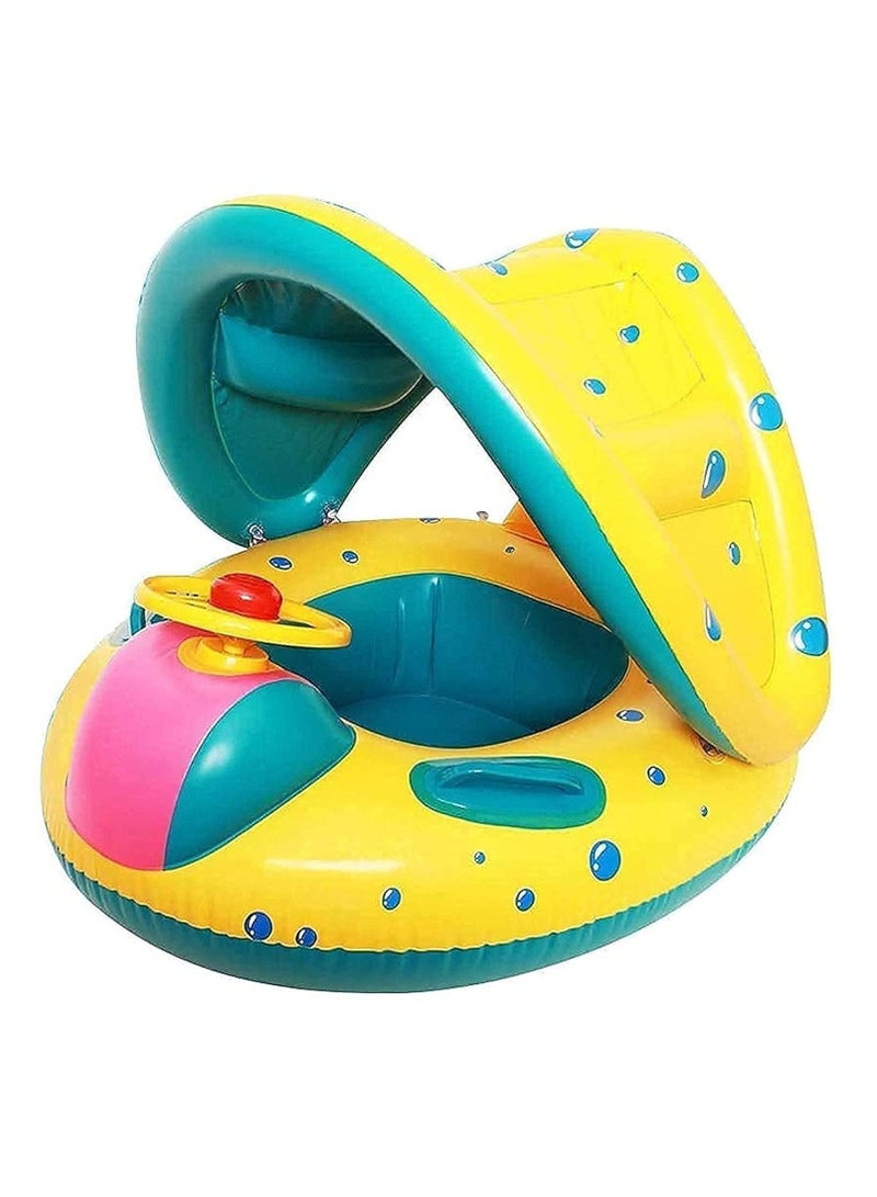 Pool Float, Baby Inflatable Swimming Ring with Adjustable Sun Shade Pool Float, Baby Inflatable Swimming Floats Safety Seat for Age 6-36 Months Toddlers with Carry Bag - Image 1