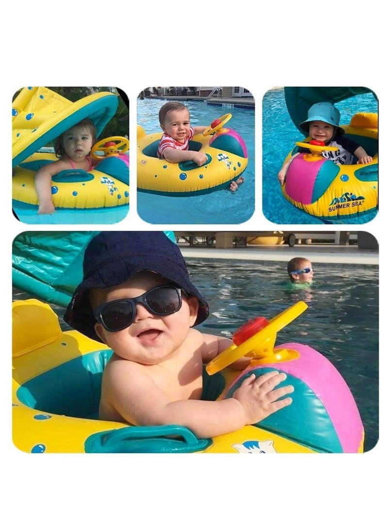 Pool Float, Baby Inflatable Swimming Ring with Adjustable Sun Shade Pool Float, Baby Inflatable Swimming Floats Safety Seat for Age 6-36 Months Toddlers with Carry Bag - Image 2