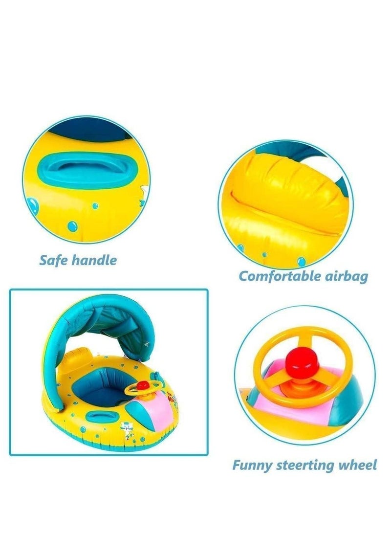 Pool Float, Baby Inflatable Swimming Ring with Adjustable Sun Shade Pool Float, Baby Inflatable Swimming Floats Safety Seat for Age 6-36 Months Toddlers with Carry Bag - Image 3