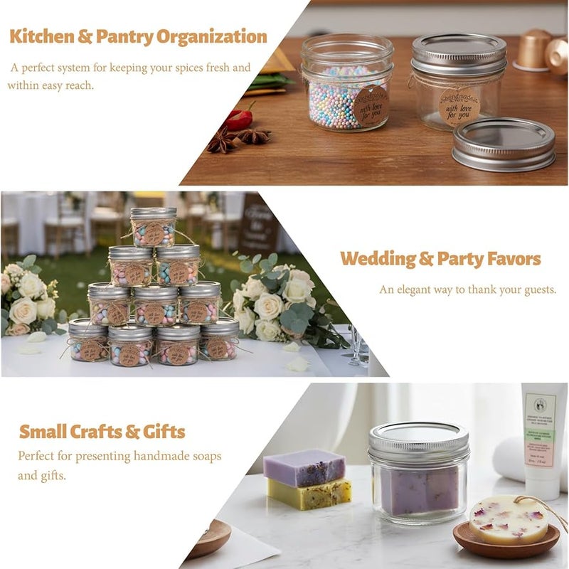 StarSide 4 oz Glass Mason Jars with Airtight Silver Lids and Bands, 40-Pack with Stickers,Tags & Twines, Mini Canning Jars for Jams, Honey, Spices, Dried Snacks, DIY Crafts, Wedding Favors - Image 5