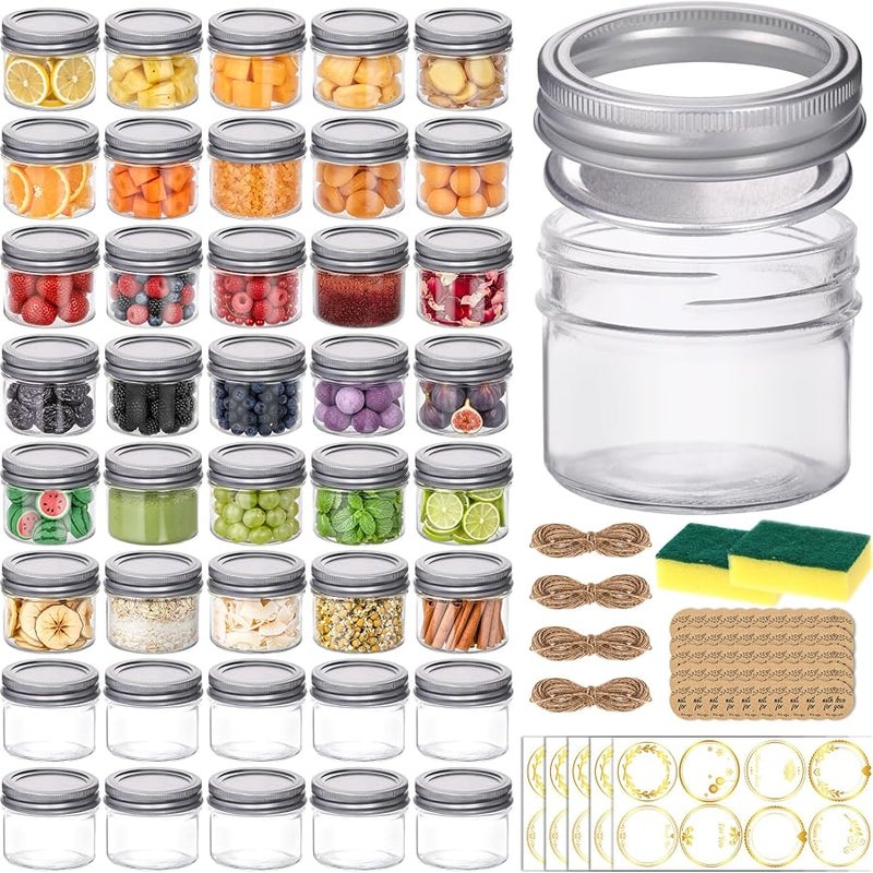 StarSide 4 oz Glass Mason Jars with Airtight Silver Lids and Bands, 40-Pack with Stickers,Tags & Twines, Mini Canning Jars for Jams, Honey, Spices, Dried Snacks, DIY Crafts, Wedding Favors - Image 1