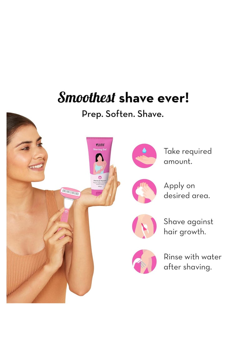 Plush Plush All Natural Shaving Gel for Women with Aloe Vera & Vitamin E Extracts | Free from Sulphates & Parabens | 100% Vegan | Best for Smooth Shaves & Moisturizing | For Normal-Sensitive Skin - 100gms  - Image 3
