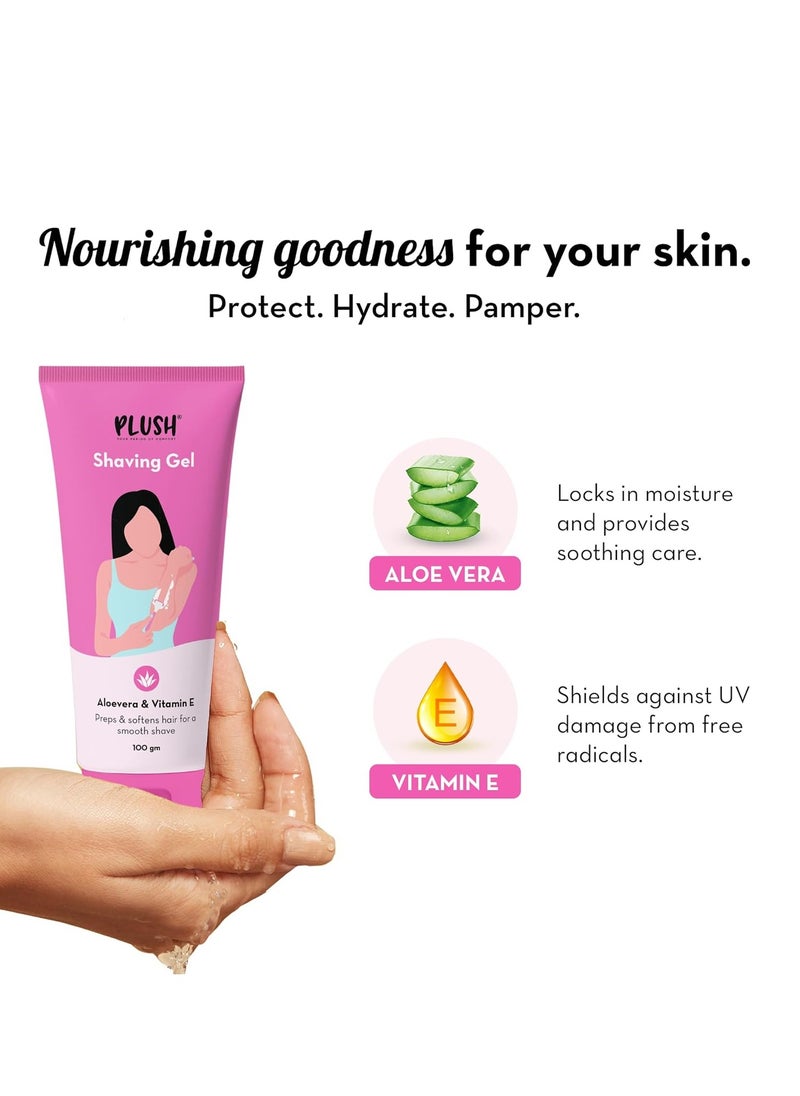 Plush Plush All Natural Shaving Gel for Women with Aloe Vera & Vitamin E Extracts | Free from Sulphates & Parabens | 100% Vegan | Best for Smooth Shaves & Moisturizing | For Normal-Sensitive Skin - 100gms  - Image 4