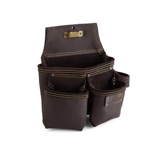OX Pro Framers Tool Pouch Nail Bag Oil Tanned Leather Carpenter Tool Belt, 7 Pockets, Fastener Pouch, Hammer Holder OX-P263203 - Image 1