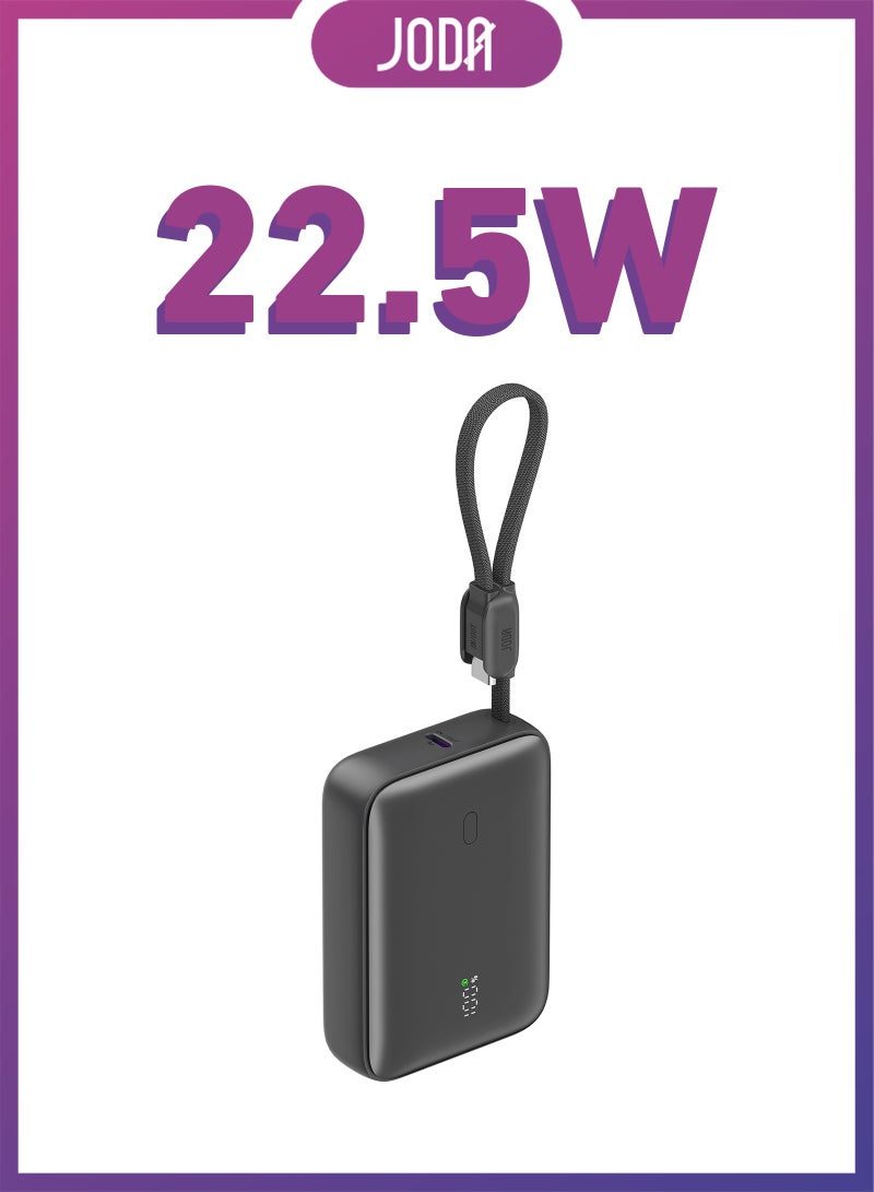JODA 10000mAh 22.5W PD Fast Charging Power Bank with Built-in Cable & Digital Display for iPhone 17/16/15, Samsung & USB-C Devices - Black | Halo 10 - Image 2
