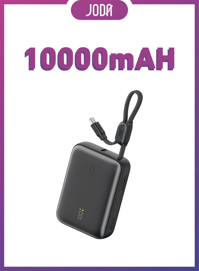 JODA 10000mAh 22.5W PD Fast Charging Power Bank with Built-in Cable & Digital Display for iPhone 17/16/15, Samsung & USB-C Devices - Black | Halo 10 - Image 1