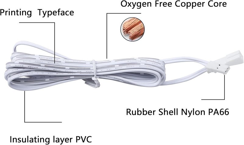 SinLoon SinLoon 2pin Extension Cable 2m  66ft for LED Cabinet Puck Lights Under Cabinet Lighting Kit Male to Female Cable Plug Connector Extension Cords 5 Pack Male to Female White  - Image 2