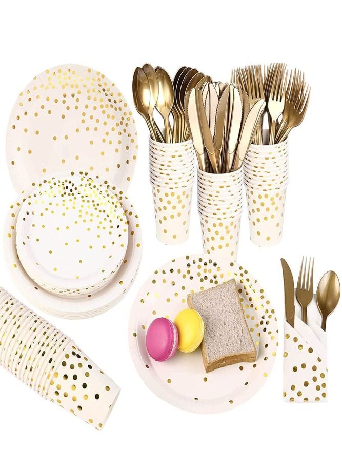 AMERTEER 175-Piece White Polka Dot Disposable Dinnerware Set - Image 1