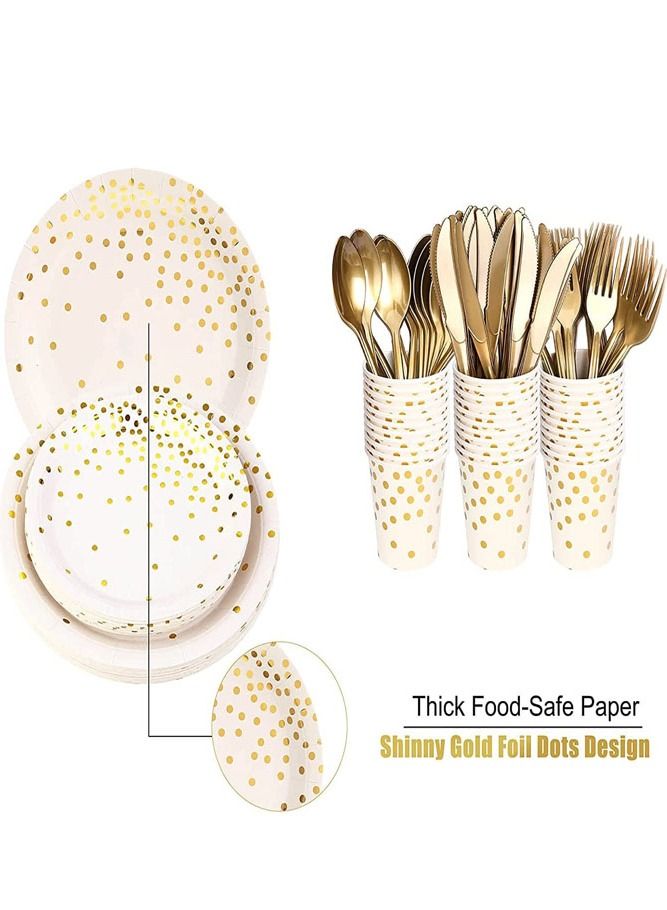 AMERTEER 175-Piece White Polka Dot Disposable Dinnerware Set - Image 3