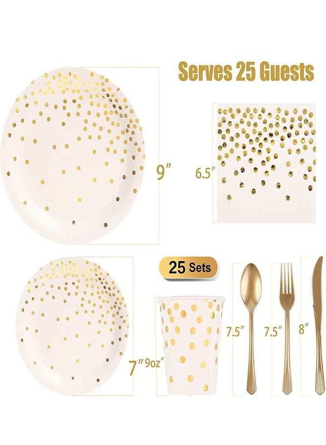 AMERTEER 175-Piece White Polka Dot Disposable Dinnerware Set - Image 2