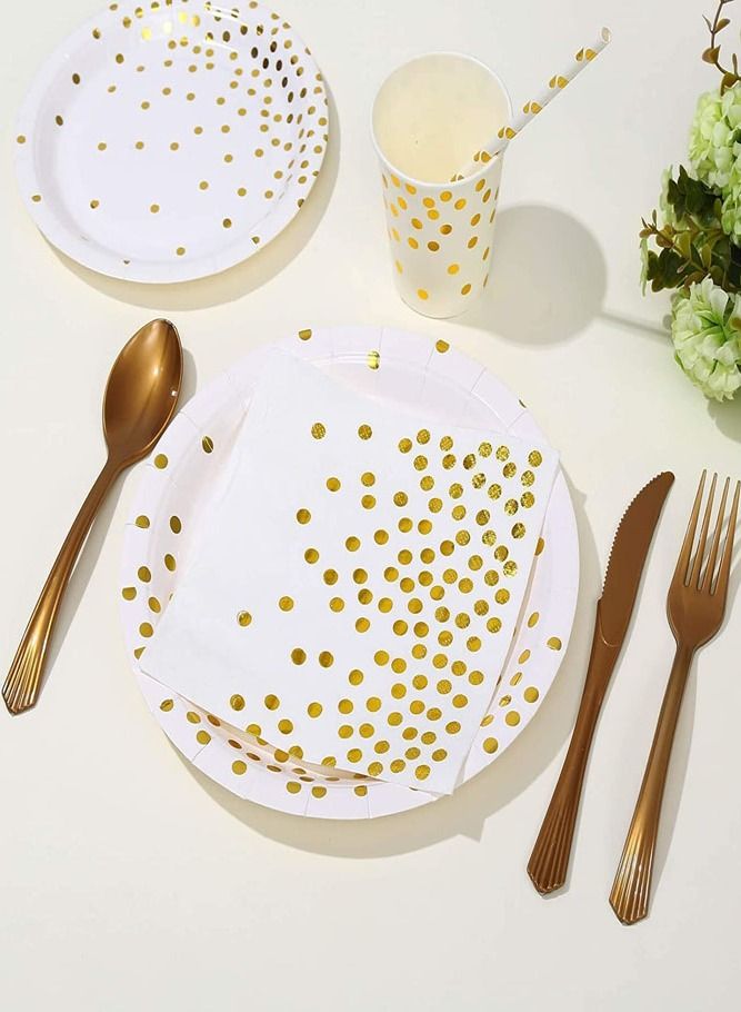 AMERTEER 175-Piece White Polka Dot Disposable Dinnerware Set - Image 4