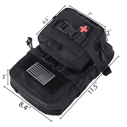 tactifans Tactical Mini Molle Hydration Pack,Molle Hydration Carrier with IFAK Pouch&US Flag&Med Patch,Hydropack for 2L Water Bladder (Black) - Image 2