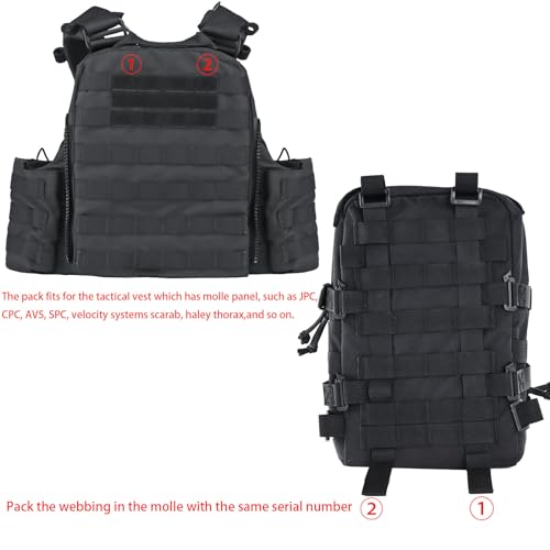 tactifans Tactical Mini Molle Hydration Pack,Molle Hydration Carrier with IFAK Pouch&US Flag&Med Patch,Hydropack for 2L Water Bladder (Black) - Image 4