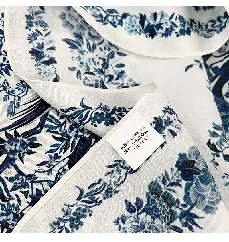 MEISEE 100% Mulberry Silk Scarfs Small Square Scarf 21" x 21" Neck Scarf Breathable Lightweight for Women Gift Packed (23-Blue White Flowers) - Image 5