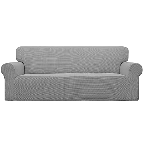 Easy-Going EasyGoing Stretch Sofa Slipcover 1Piece Sofa Cover Furniture Protector Couch Soft with Elastic Bottom for Kids Polyester Spandex Jacquard Fabric Small Checks Sofa Light Gray - Image 1