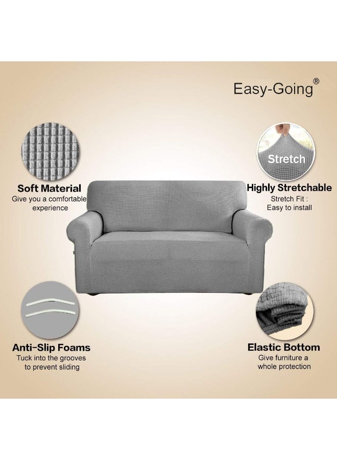 Easy-Going EasyGoing Stretch Sofa Slipcover 1Piece Sofa Cover Furniture Protector Couch Soft with Elastic Bottom for Kids Polyester Spandex Jacquard Fabric Small Checks Sofa Light Gray - Image 2