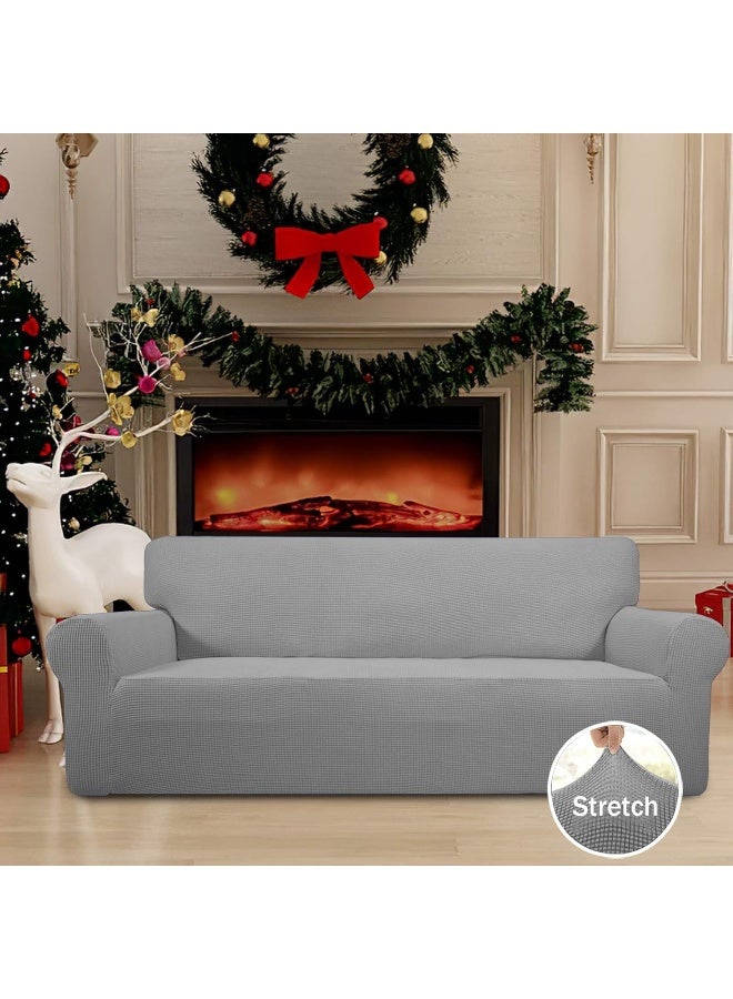 Easy-Going EasyGoing Stretch Sofa Slipcover 1Piece Sofa Cover Furniture Protector Couch Soft with Elastic Bottom for Kids Polyester Spandex Jacquard Fabric Small Checks Sofa Light Gray - Image 3