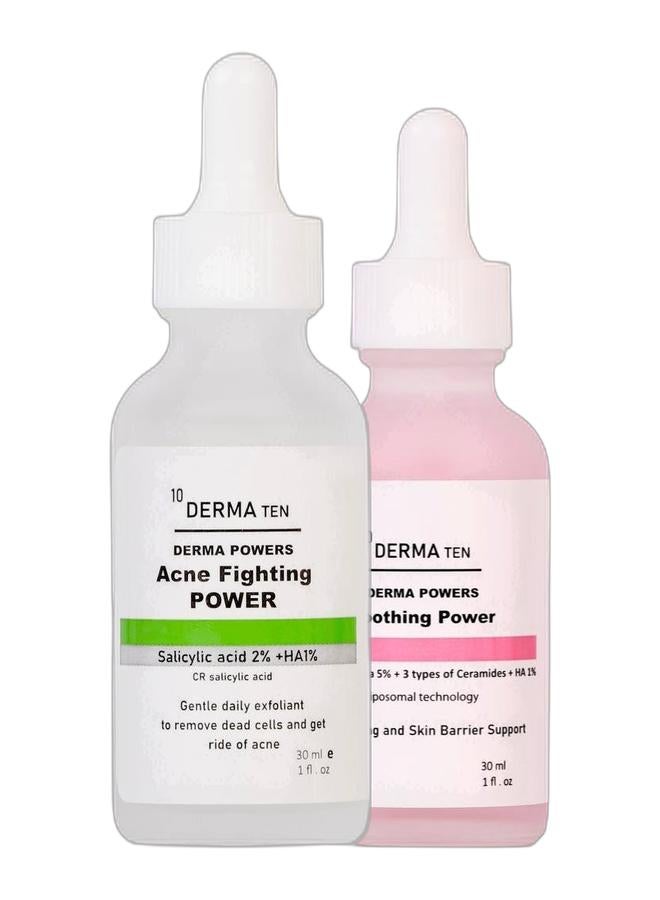 DERMA TEN Centella Derma Ten Soothing Power Serum 30ml & Salicylic Acid Derma Ten Acne Fighting Power Serum 30ml - Bundle - Image 1