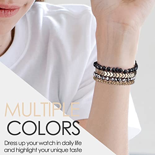 MOFREE Beaded Bracelet Compatible with Apple Watch Band 38mm/40mm/41mm/42mm, Fashion Elastic Stretch Women Bands for iWatch Series 11/10/9/8/7/SE/6/5/4/3/2/1 iPhone Watch Strap Bands (Black/Gray/Gold) - Image 5